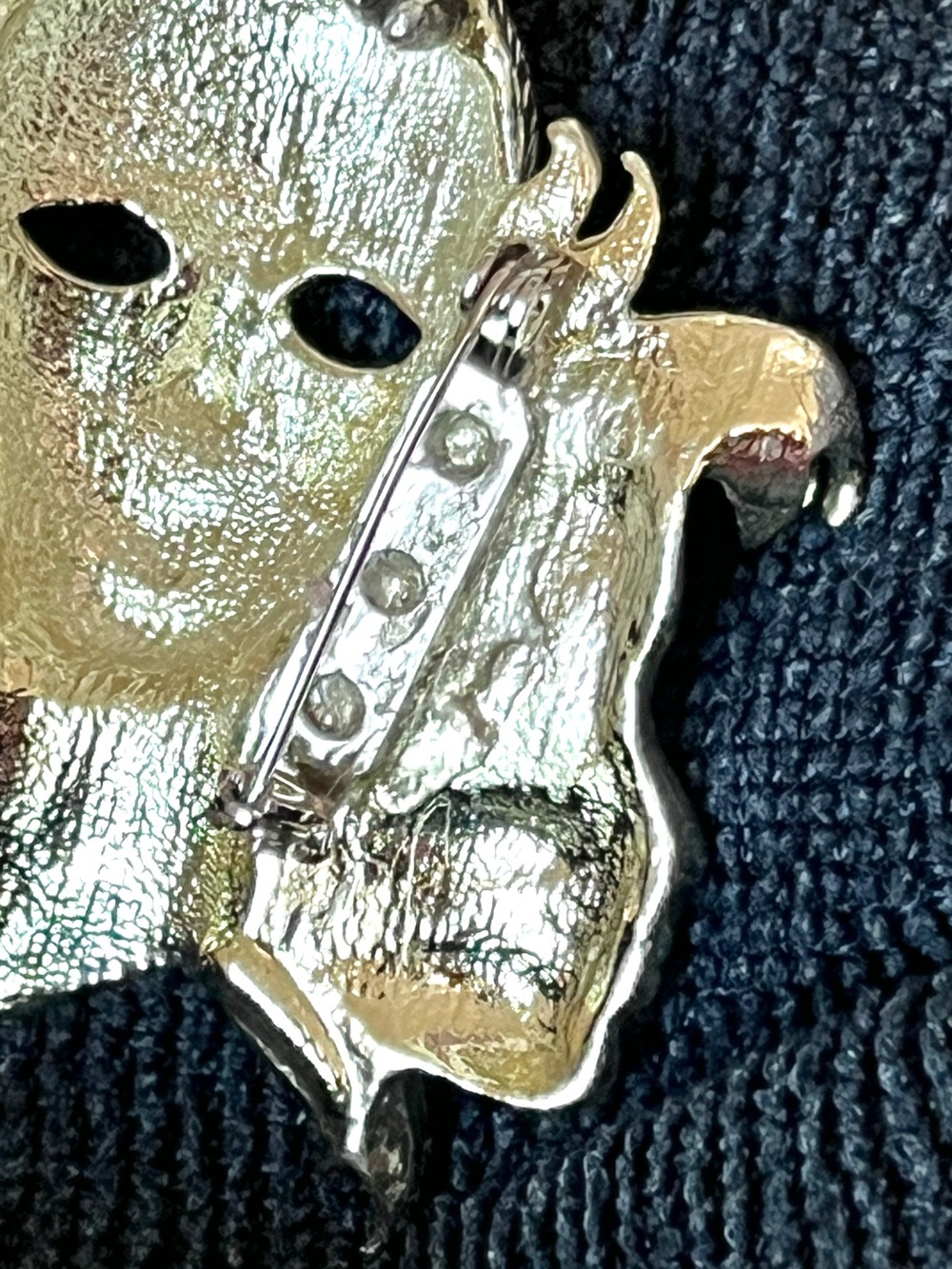 Vintage Art Deco Gold Tone Dual Face Mask Brooch Pin Rhinestone - Picture 5 of 6